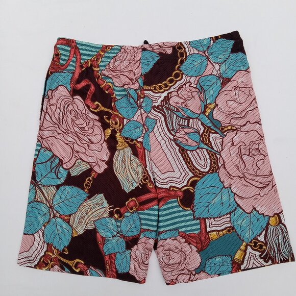 NWT Mens CROOKS & CASTLES Gym Shorts 3XL Pink Roses Turquoise Elastic Waist - Picture 13 of 14